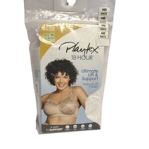 Playtex 18 Hour Plus Size Bra ~ 44D White ~ Ultimate Lift & Support Wireless